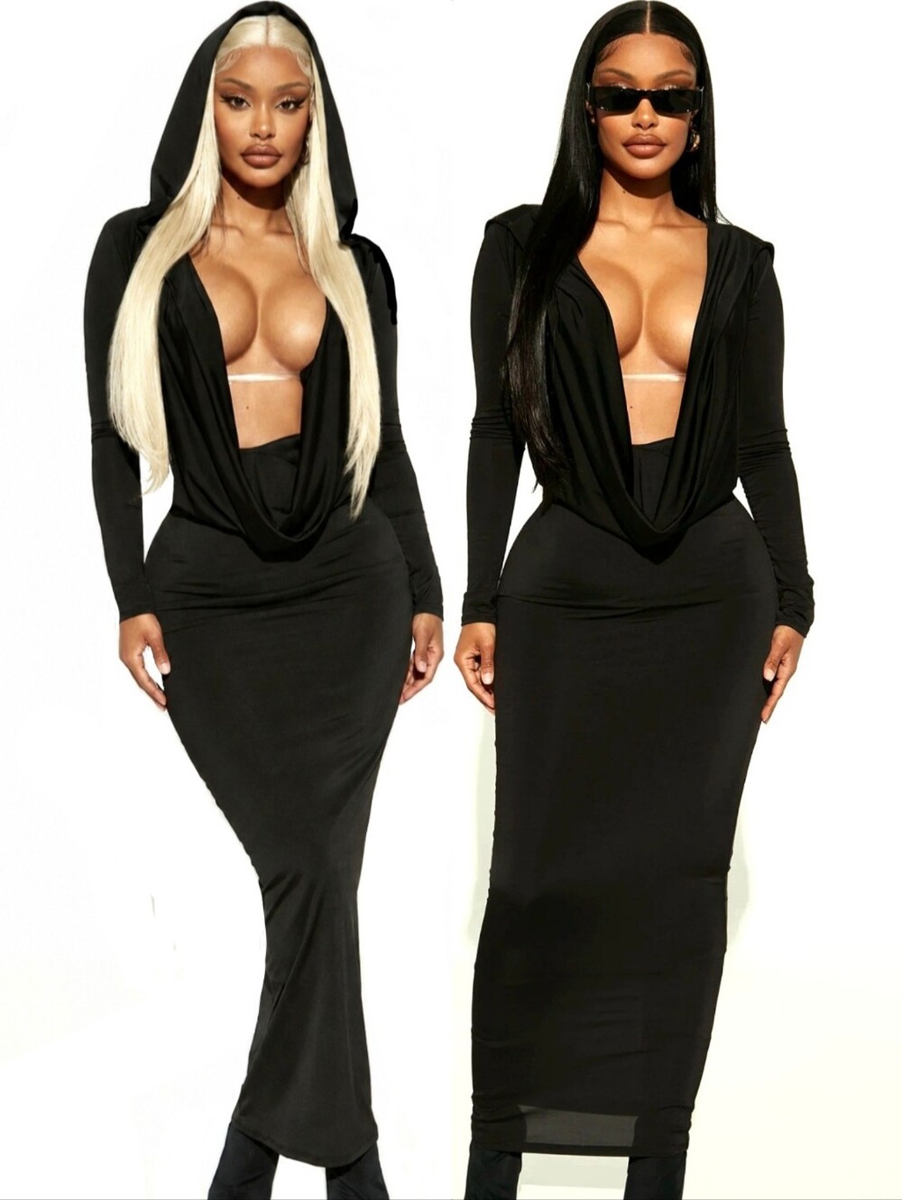 Fashion Nova deep down hooded maxi dress sexy blk morticia Addams vibe 1X NWT - Picture 13 of 17